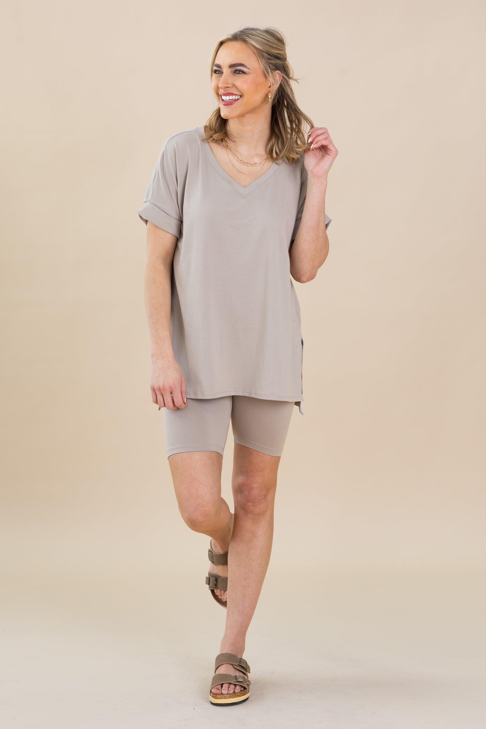 Soft V-Neck Top And Biker Short Set Product Image