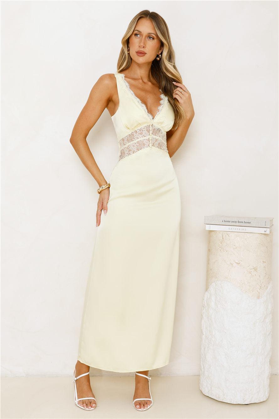 Softly In Season Satin Maxi Dress Yellow Product Image