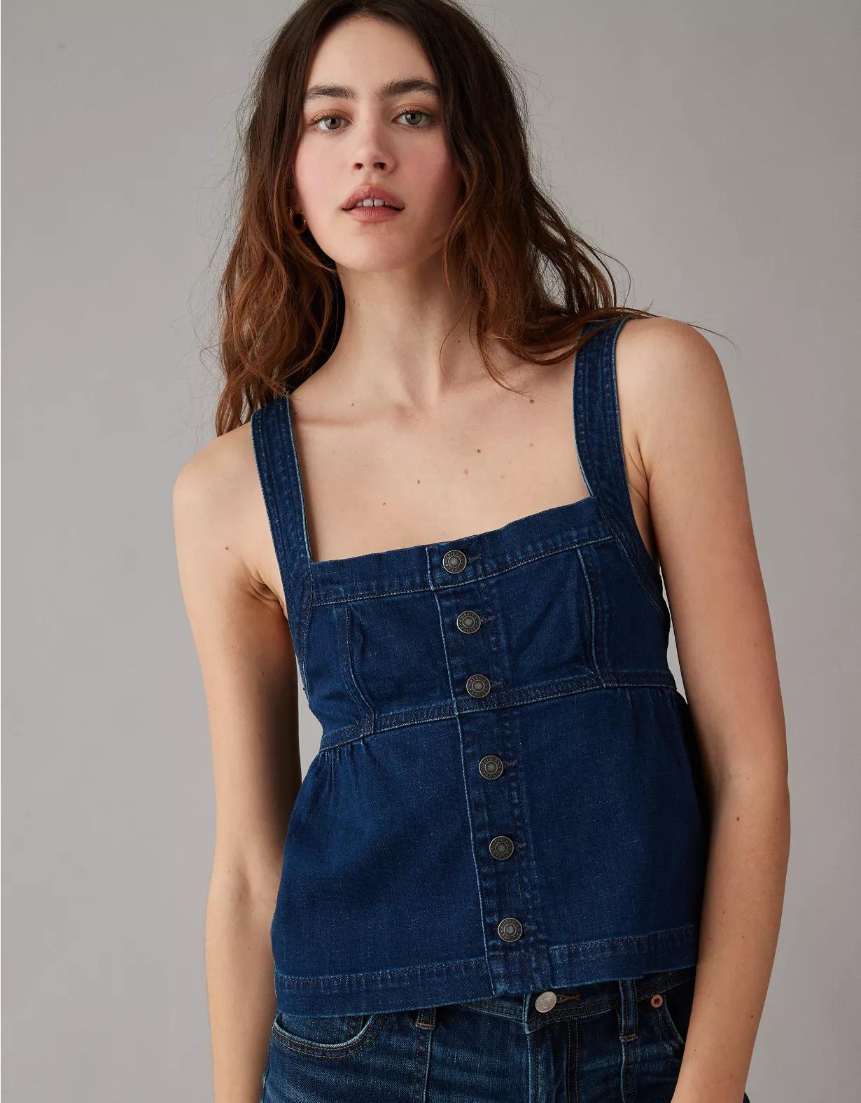 AE Sleeveless Denim Babydoll Top Product Image