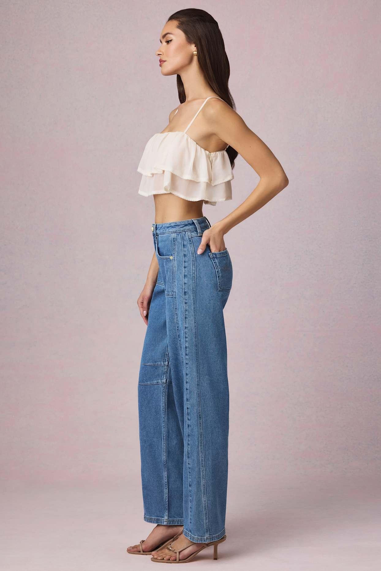 Mid-Rise Barrel-Leg Jeans in Mid-Blue Wash Product Image
