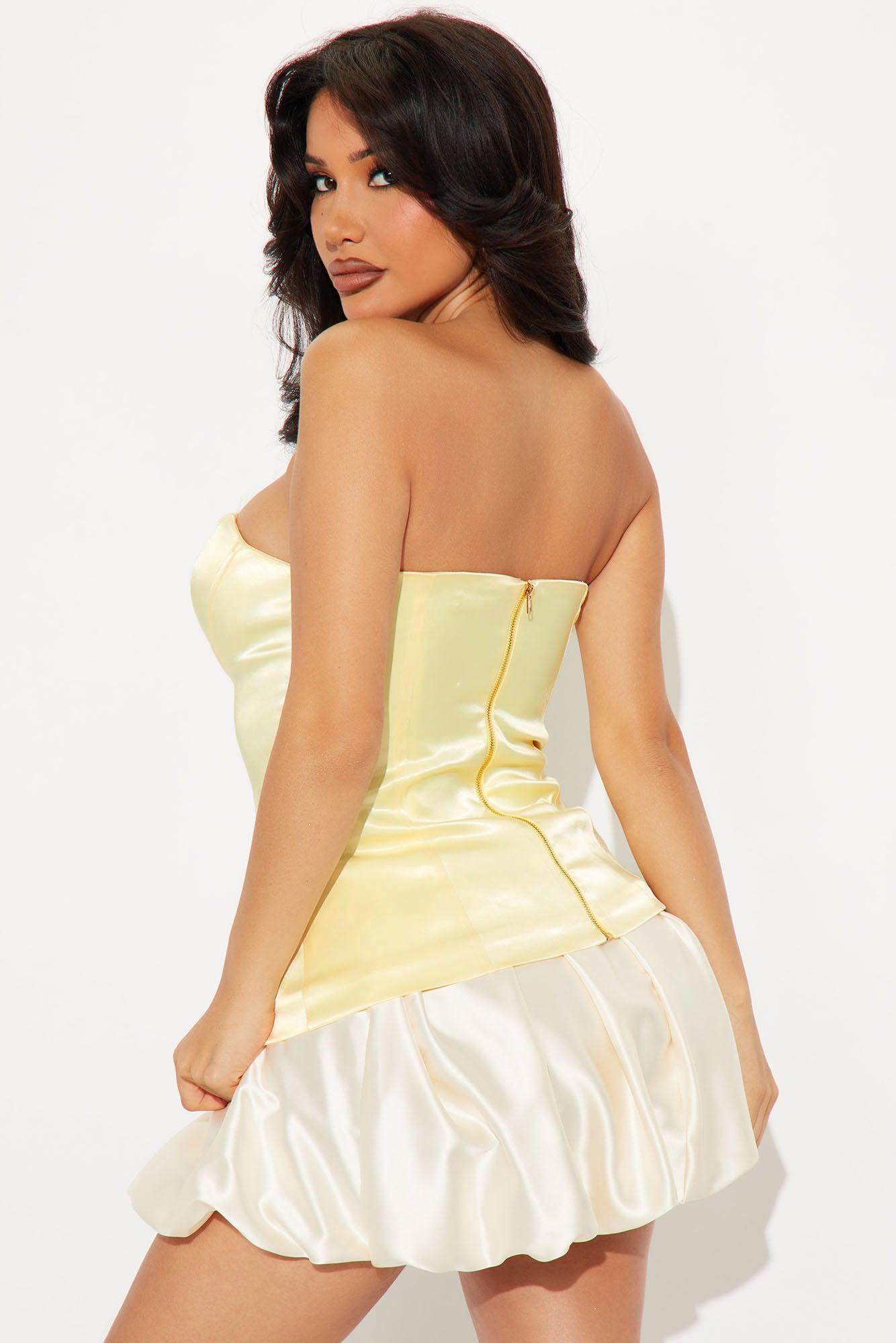 Hold Me Close By Satin Corset Top - Yellow Product Image