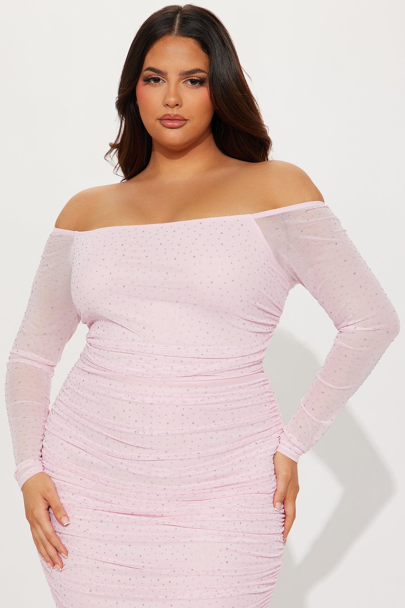 Amber Off Shoulder Midi Dress - Pink Product Image