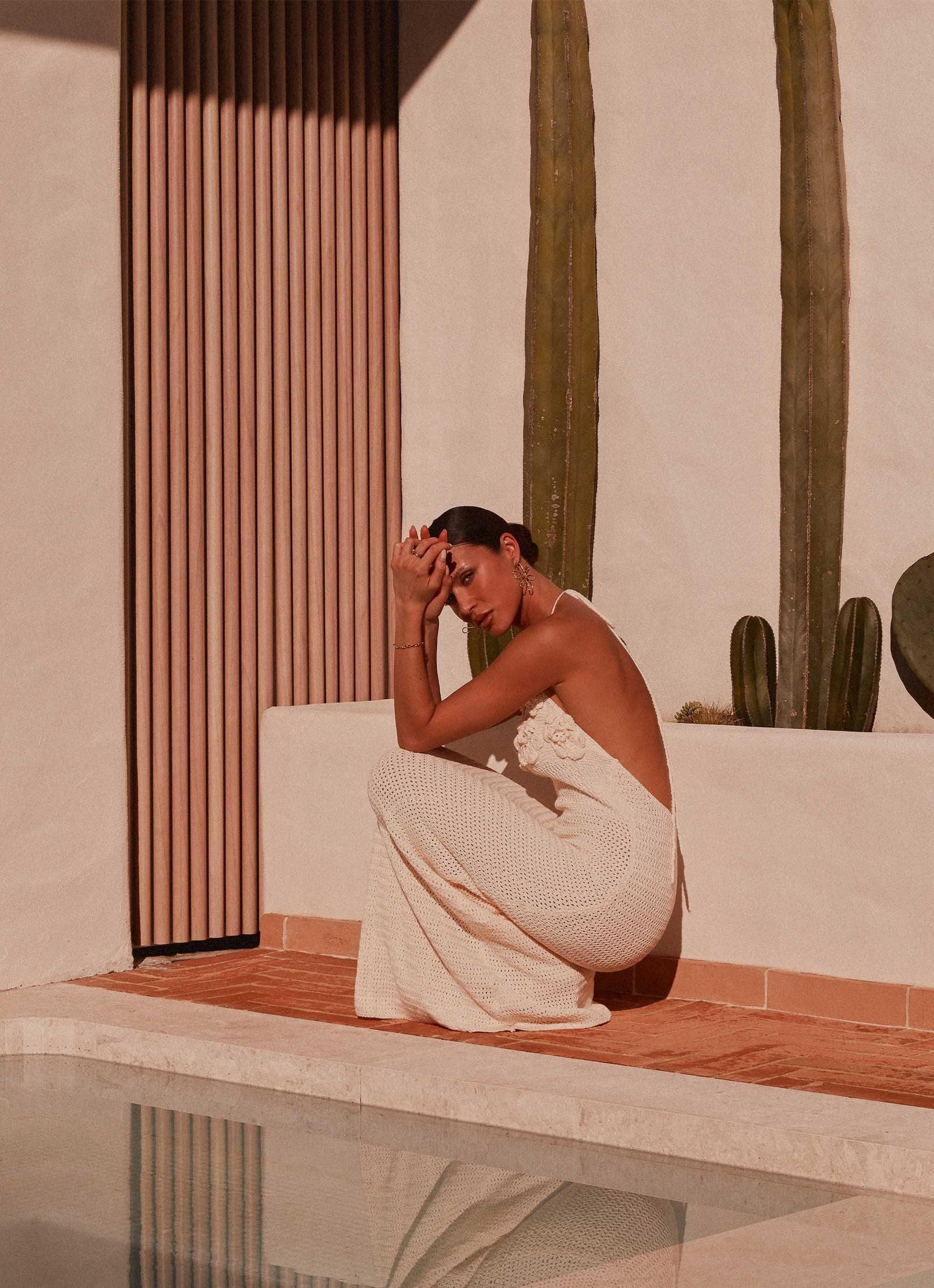 Zara Rose Crochet Maxi Dress - Ivory Product Image