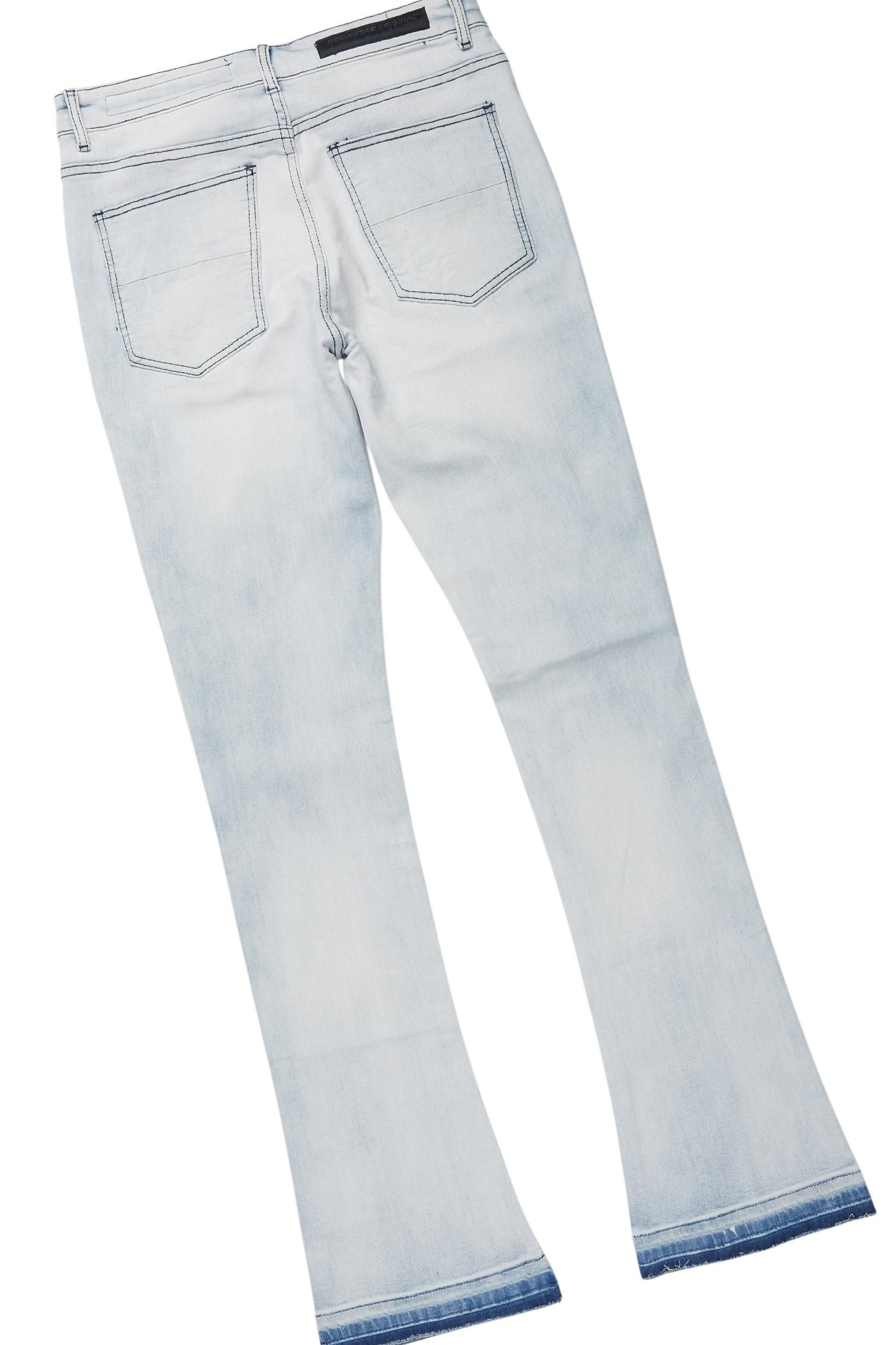 Drako White/Blue Oversized Graphic T-Shirt/Dag Stacked Flare Jean Set Male Product Image