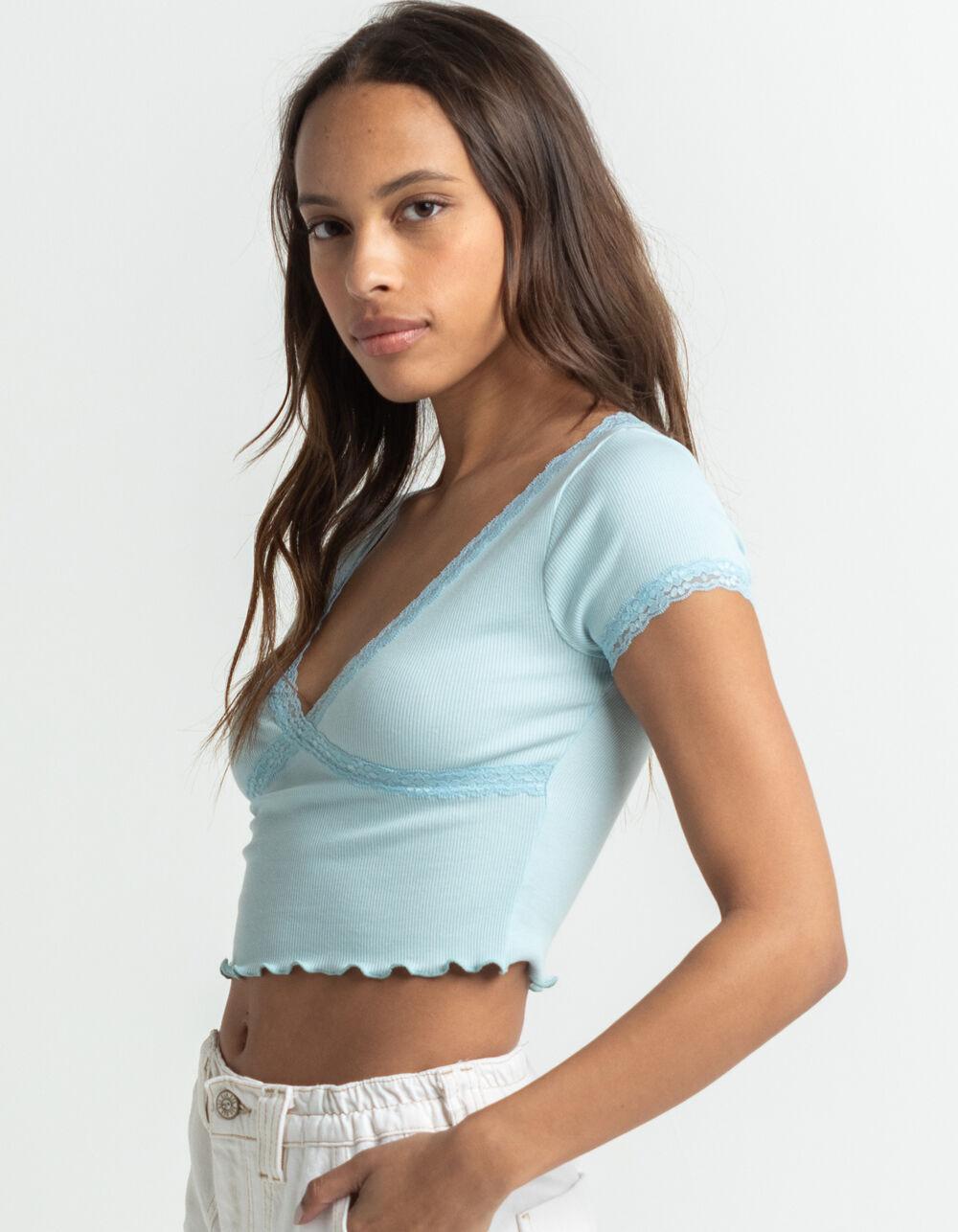 FULL TILT Lace Trim Womens Tee - LIGHT BLUE Product Image
