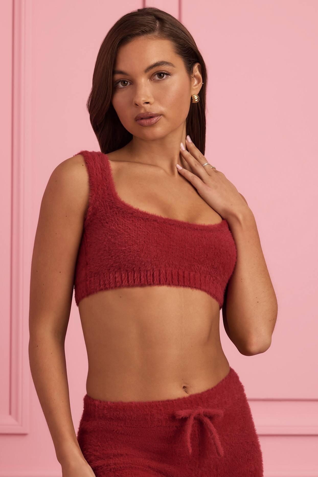 Fluffy Knit Scoop-Neck Bralette in Ruby Red Female Product Image