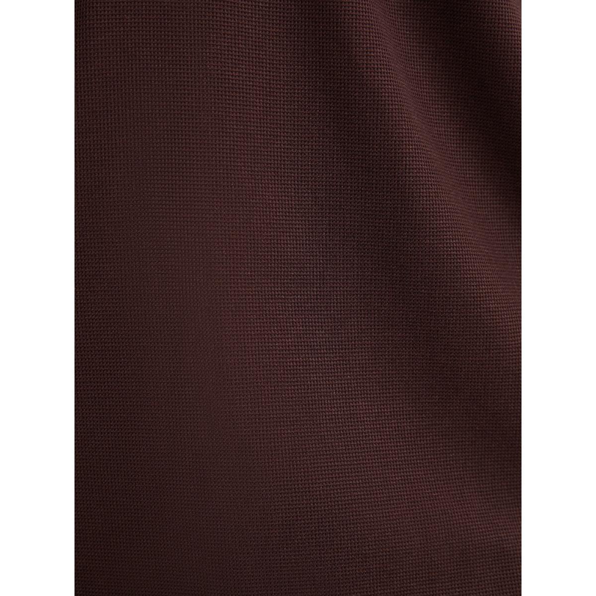 Plus Size Solid Cuffed Sleeve Split Hem Long Tee Burgundy Women Casual Button Plain V-neck Office T-shirts BloomChic 14-16/1X Product Image