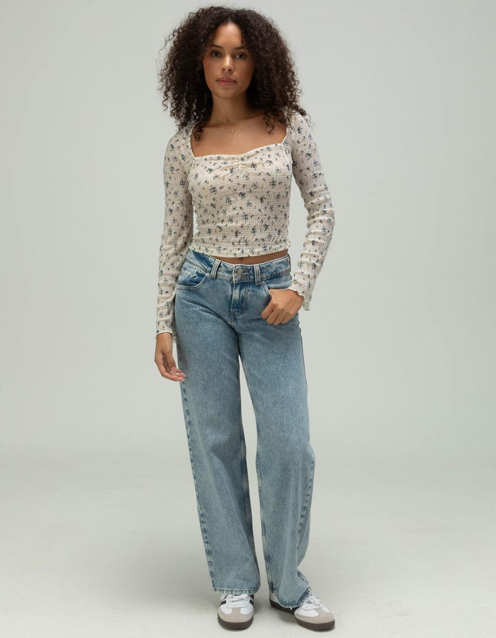 WEST OF MELROSE Ditsy Womens Textured Long Sleeve Top - Cream Combo Product Image