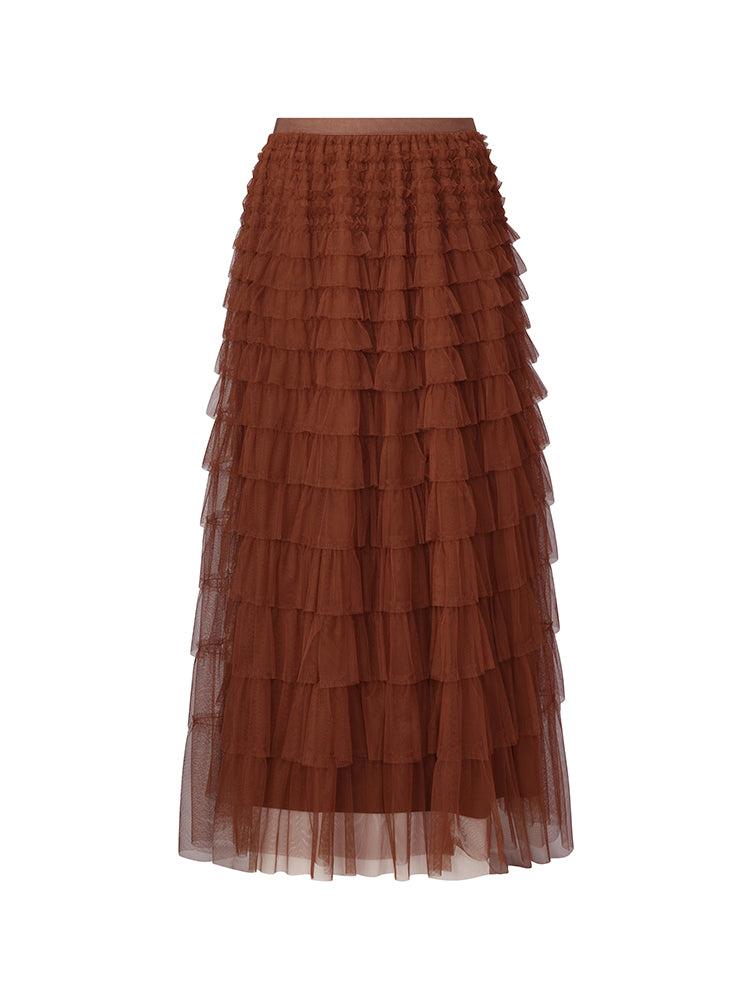 A-Line Mesh Ruffle Tiered Women Skirt Product Image