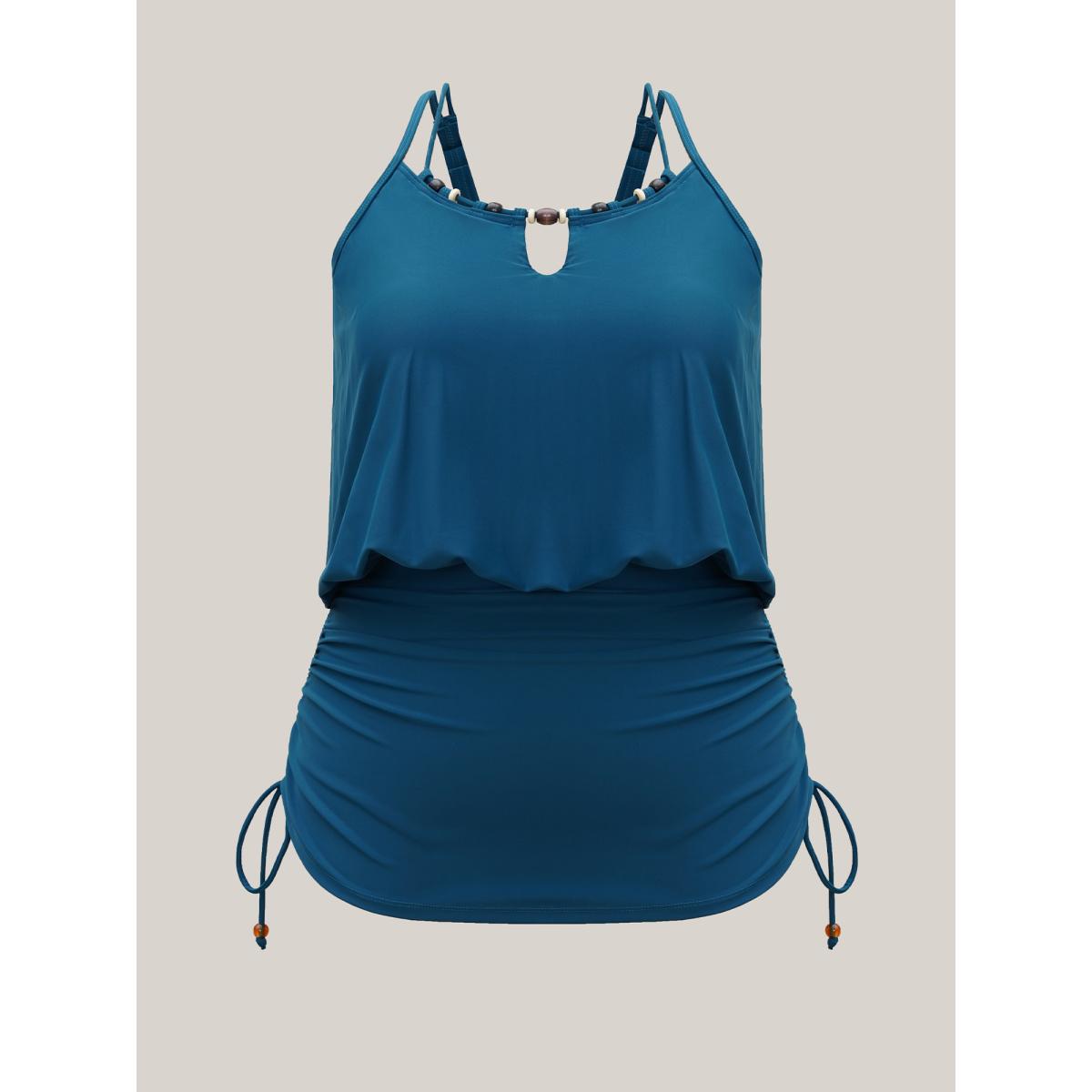 Plus Size Adjustable Drawstring Drapey One-Piece Swimsuit Women's Swimwear Cyan Resort Gathered Curve Bathing Suits High stretch One Pieces BloomChic 28/5X Product Image