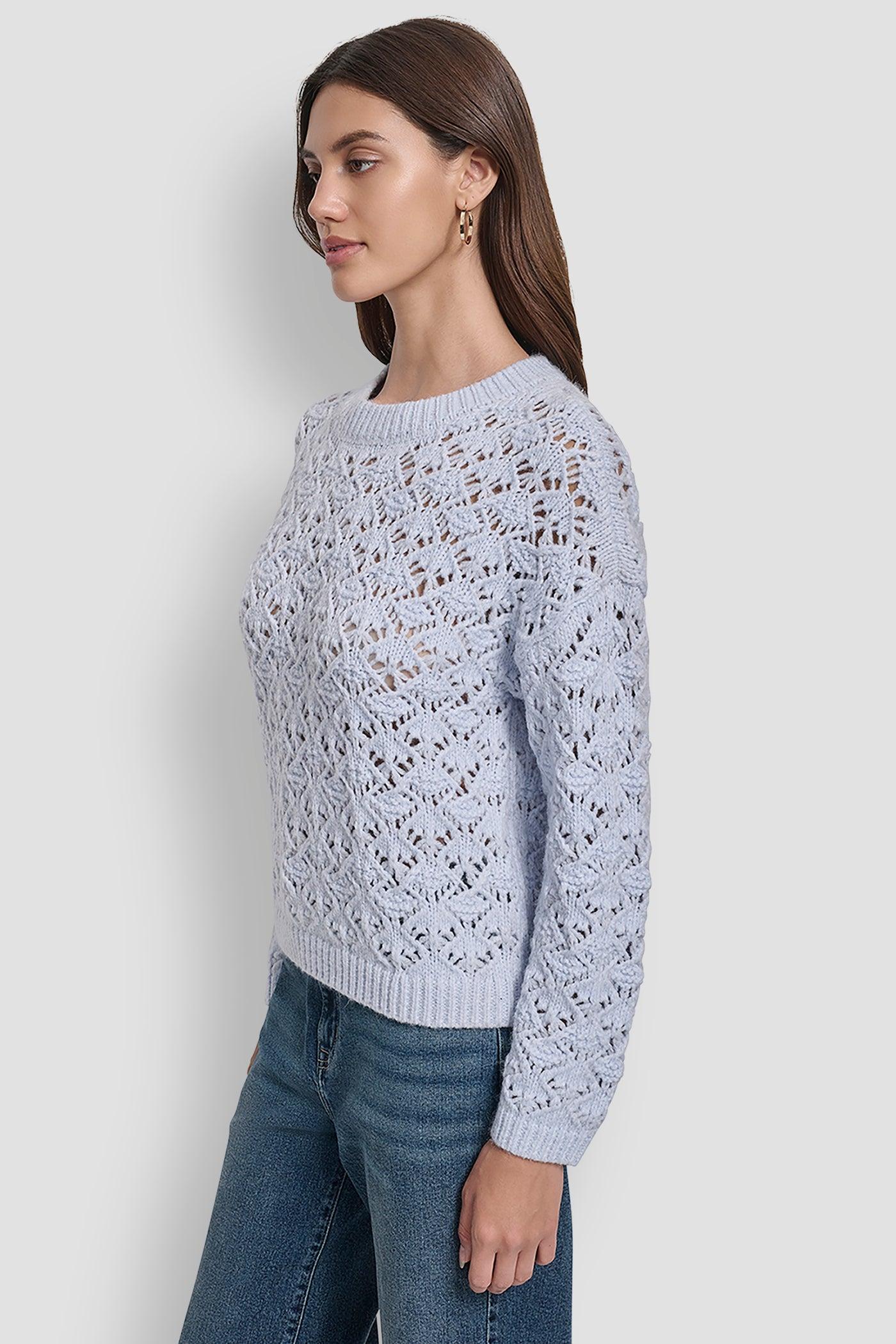 POINTELLE STITCH LONG SLEEVE CREW NECK SWEATER Product Image