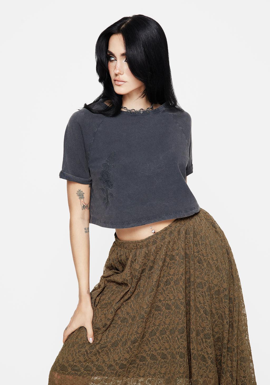 Foxglove Cotton Embroidered Boxy Crop Tee Product Image