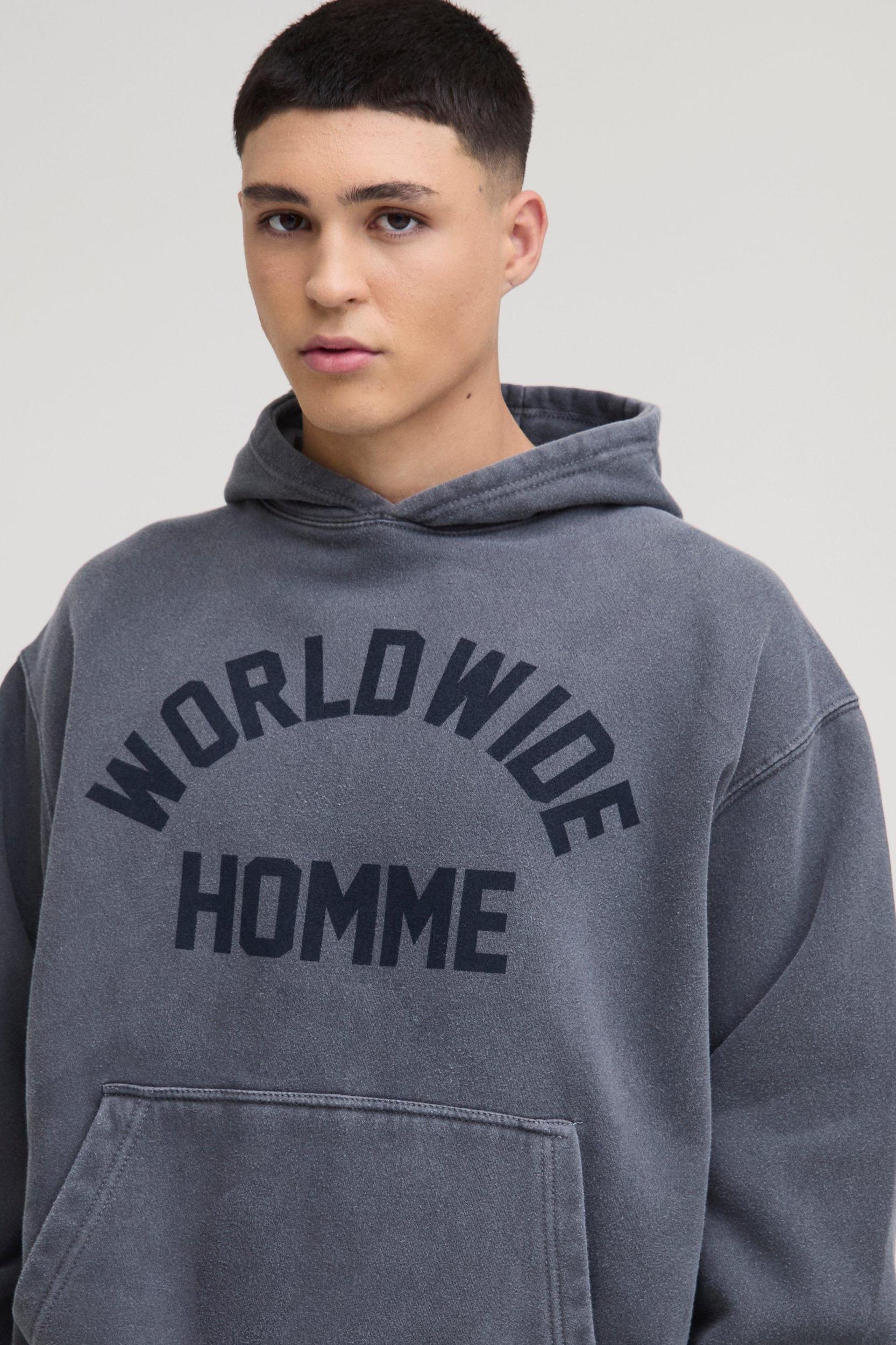 Oversized Worldwide Homme Washed Hooded Tracksuit | boohooMAN USA Product Image