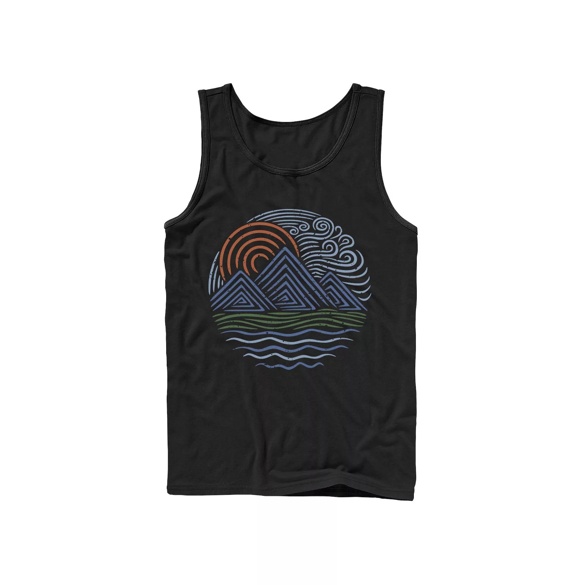 Men's Sunset And Mountain Waves Design Tank Top,  Product Image