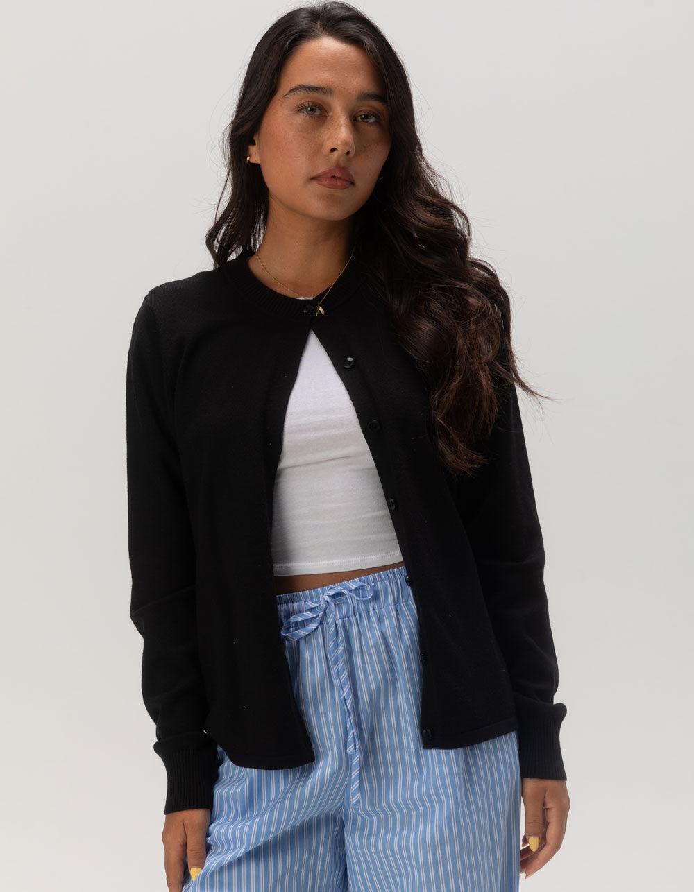 RSQ Womens Crewneck Button Cardigan - BLACK Product Image