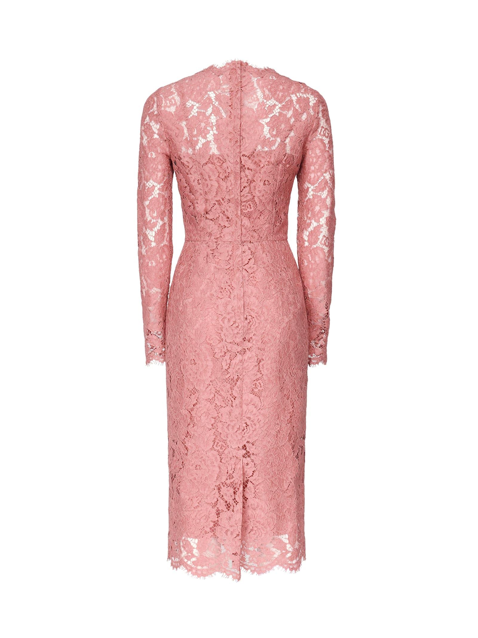 DOLCE & GABBANA Pink Lace Tube Longuette Dress Product Image