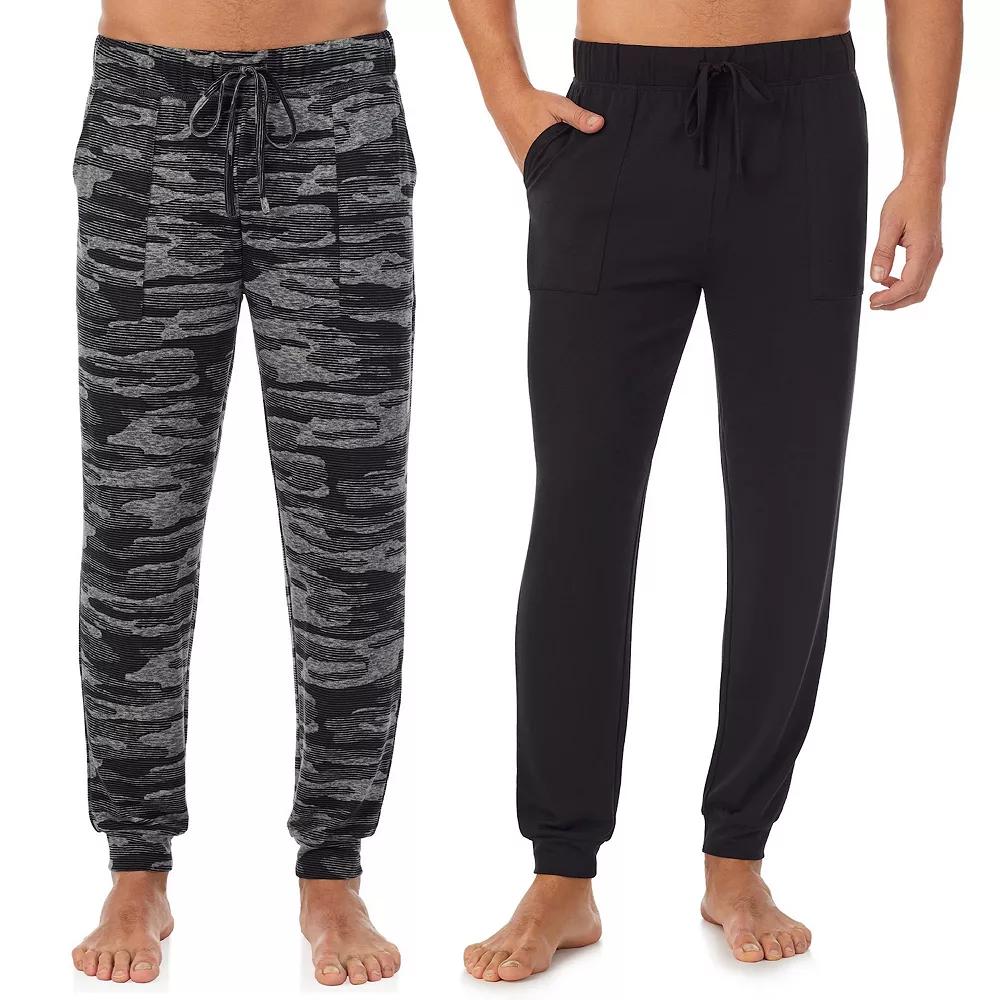 Men's Cuddl Duds® 2-Pack French Terry Cuffed Bottom Pajama Pants Set, Size: Small, Black Gray Camo Product Image