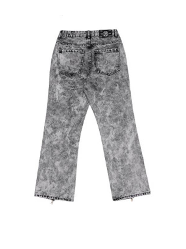 Men's Hip Pop Distressed Gray Wash Zip Up Loose Jeans Product Image