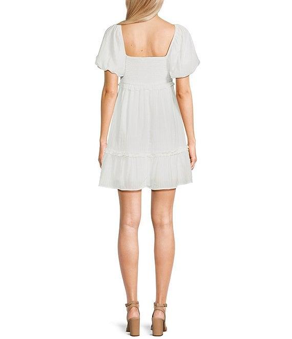 Allison & Kelly Smocked V-Neck Short Sleeve Babydoll Dress Product Image