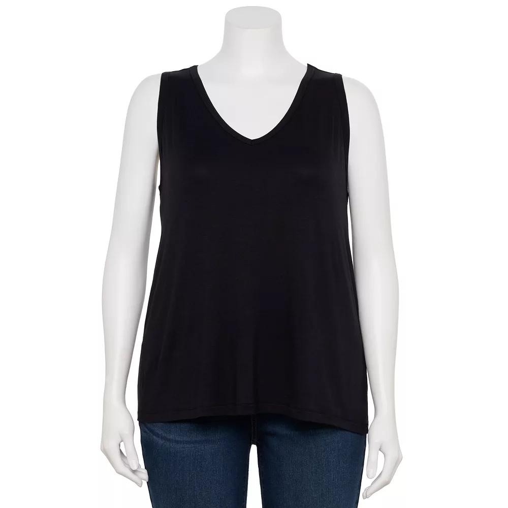 Plus Size Nine West Essential Easy V-Neck Tank Top, Women's, Size: 3XL, Black Product Image