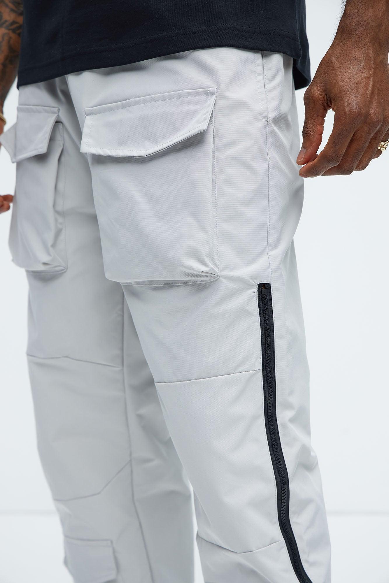 All Along Zipper Straight Nylon Cargo Pants - Grey Product Image
