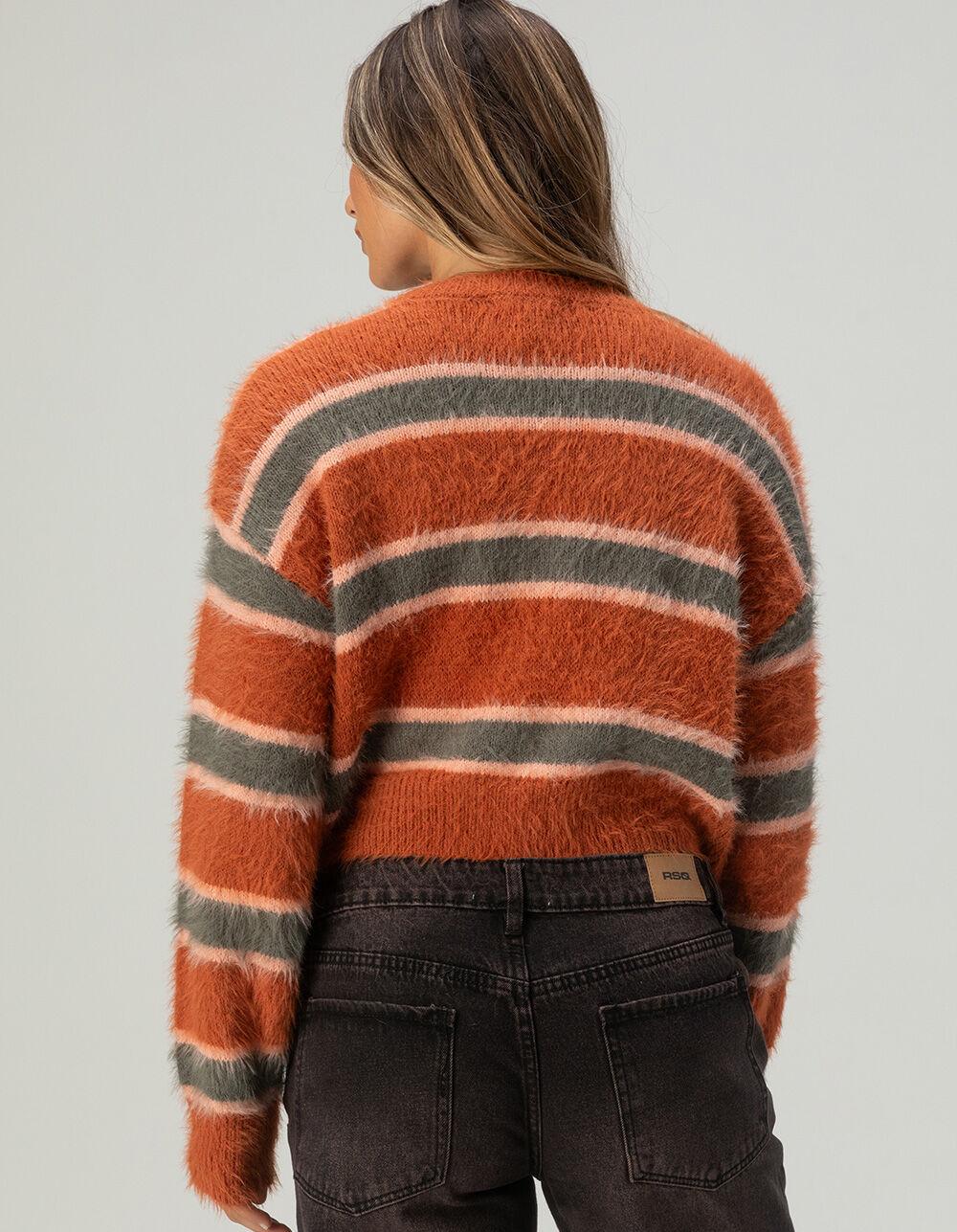 FULL TILT Fuzzy Striped Womens Sweater - RUST Product Image