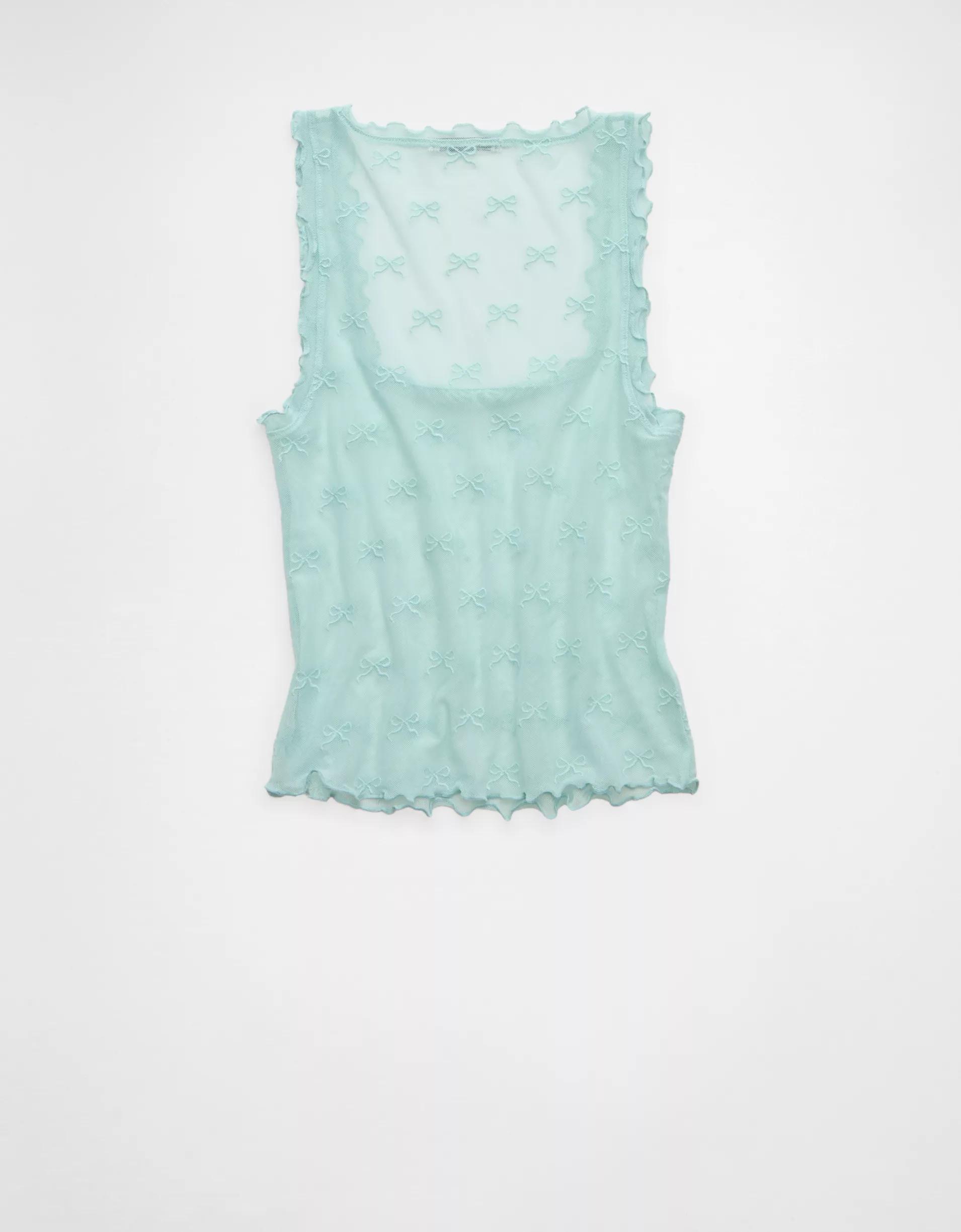 AE Square Neck Bow Mesh Tank Top Product Image