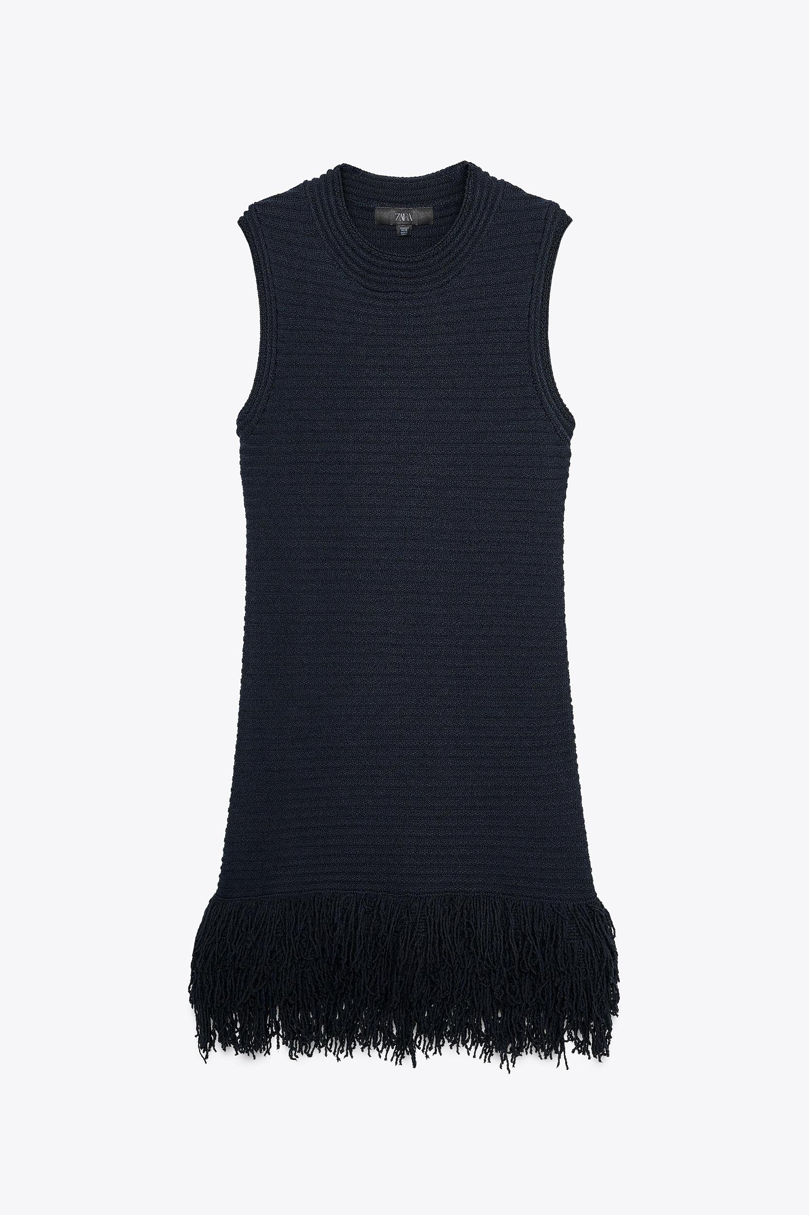 FRINGED CHECKERED KNIT DRESS Product Image