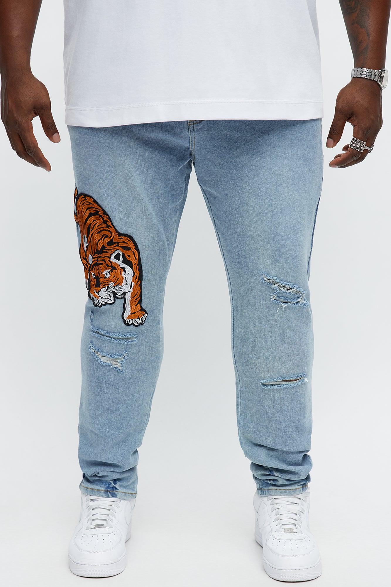 Tiger Patched Distressed Skinny Jeans - Light Wash Product Image