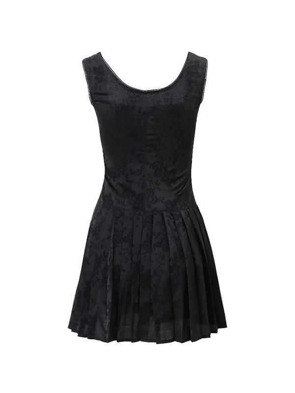 Vintage Flower Print Tie Front Pleated Mini Dress Product Image