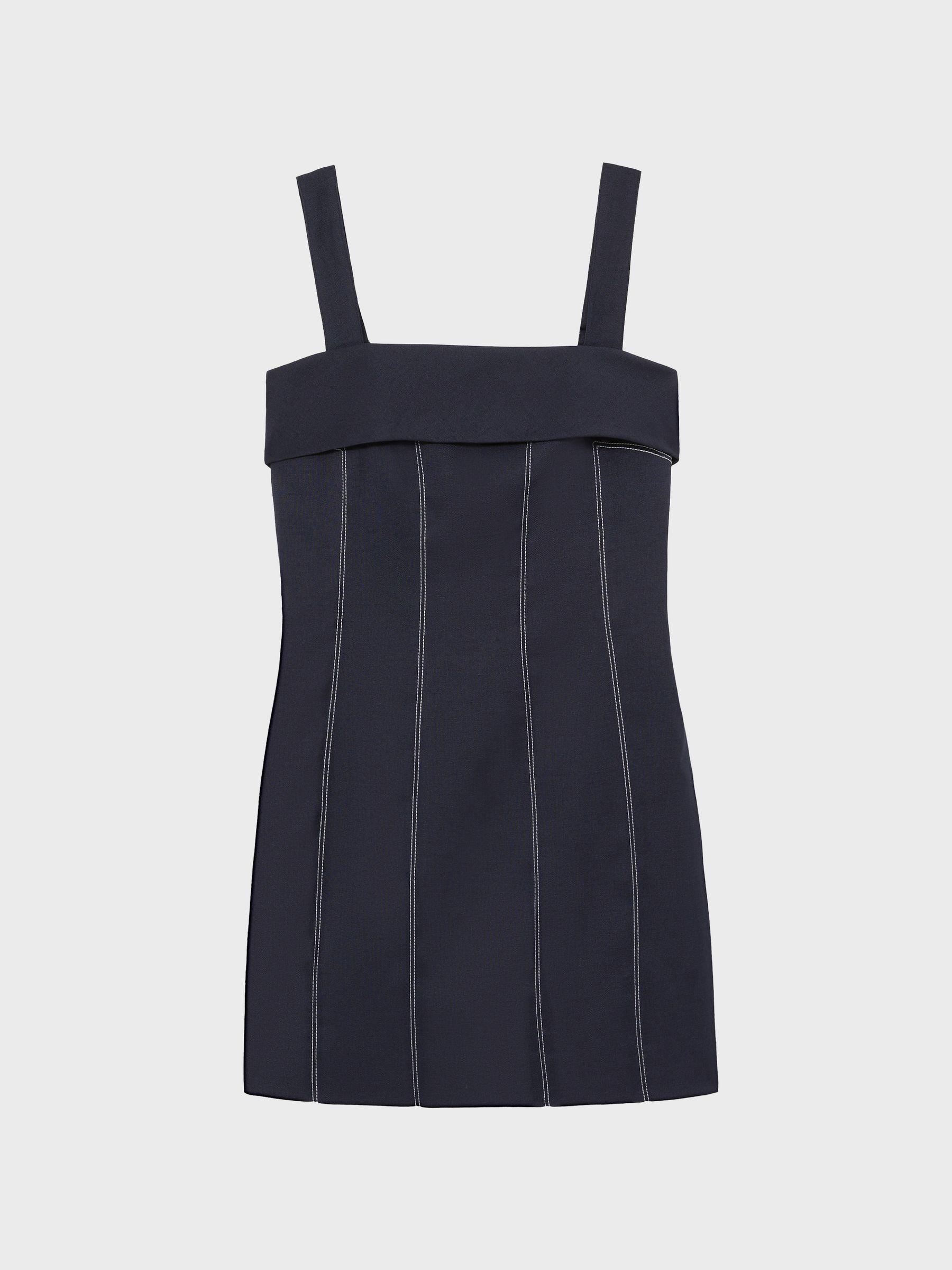 Contrast-Stitch Structured Mini Dress in Navy Product Image