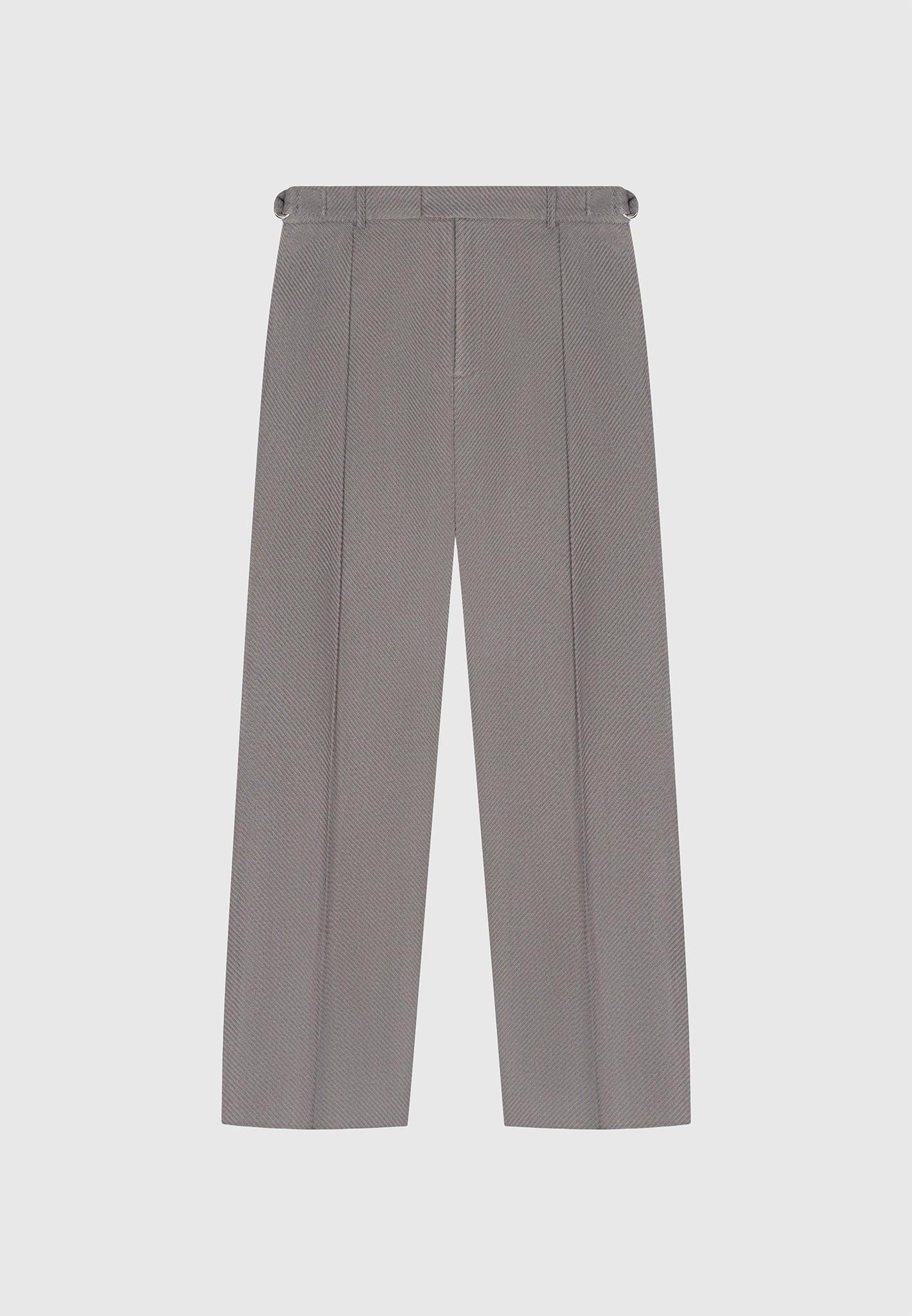 Relaxed Fit Twill Pleated Tailored Trousers - Grey Male Product Image