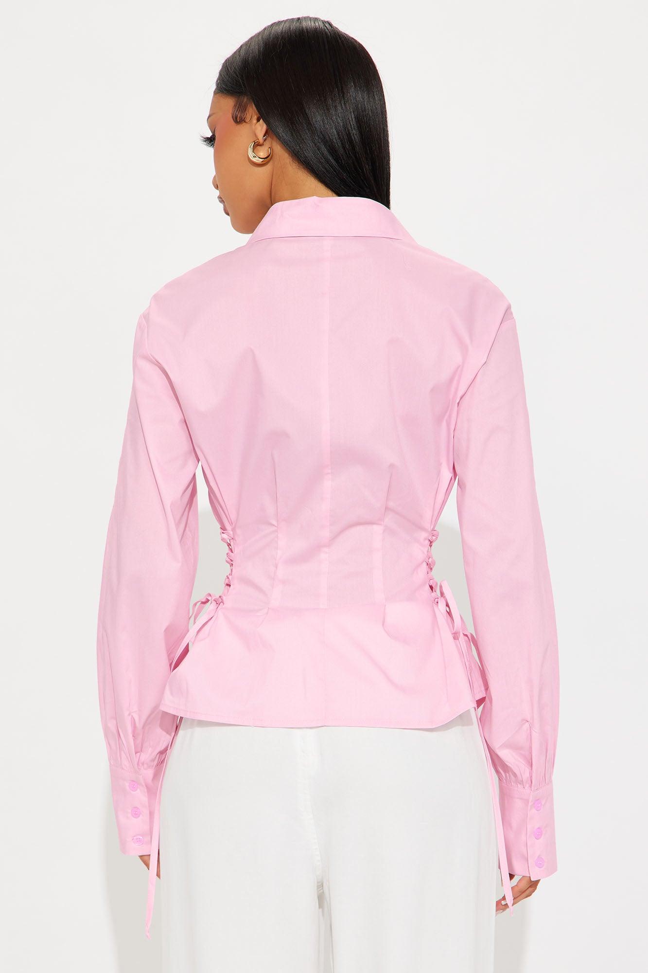 Back To Back Lace Up Poplin Shirt - Pink Product Image