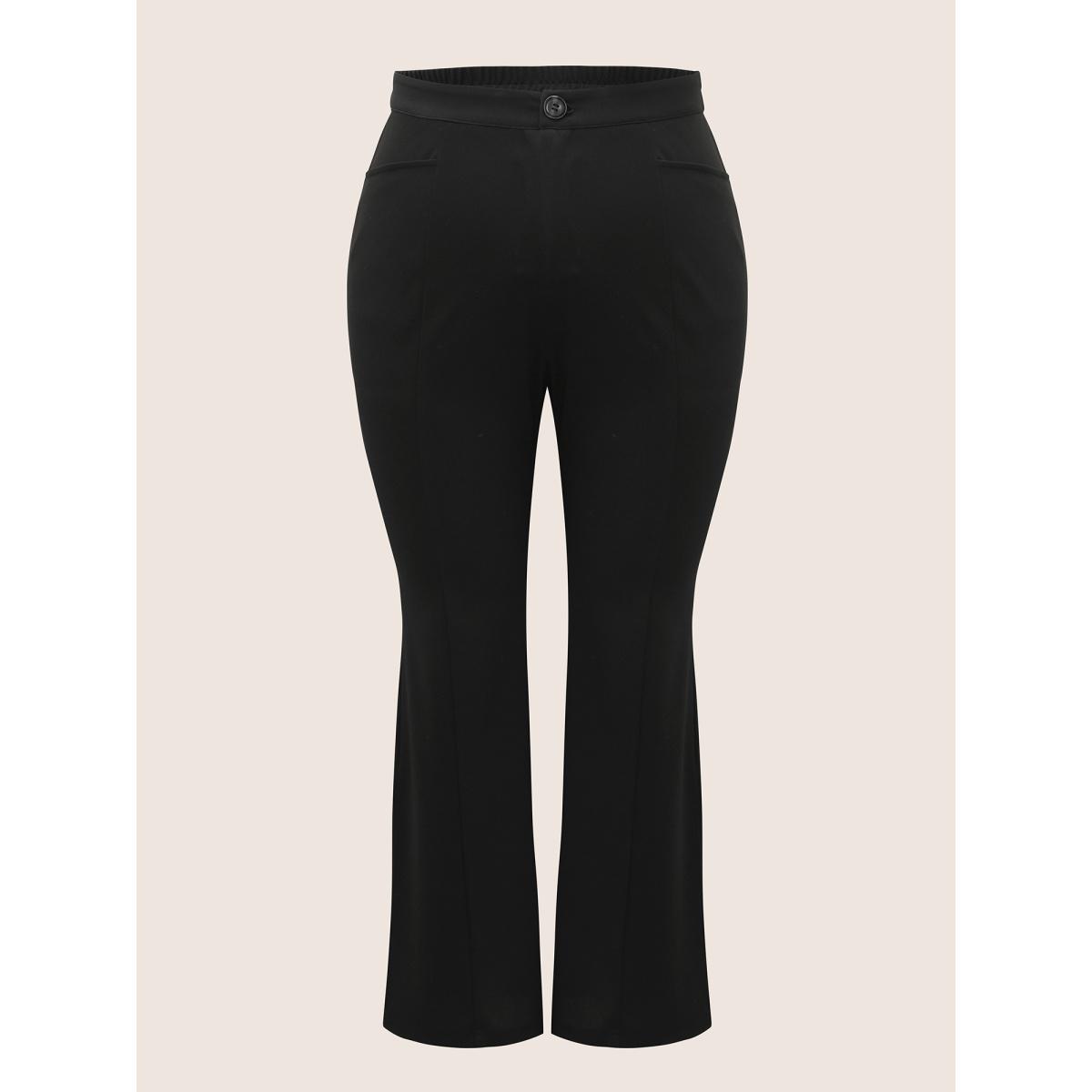 Plus Size Plain Split Hem Flare Leg Pants Women Black At the Office Flare Leg High Rise Work Pants BloomChic 28/5X Product Image