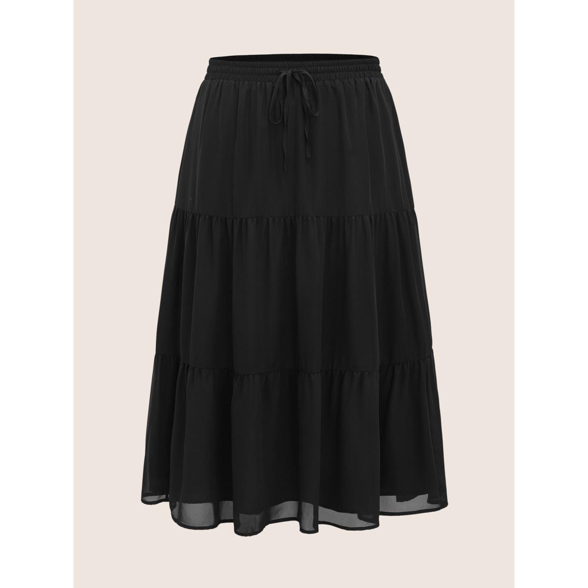 Plus Size Solid Tie Knot Elastic Waist Mesh Skirt Women Black Cocktail Tie knot No stretch Party Skirts BloomChic 18-20/2X Product Image