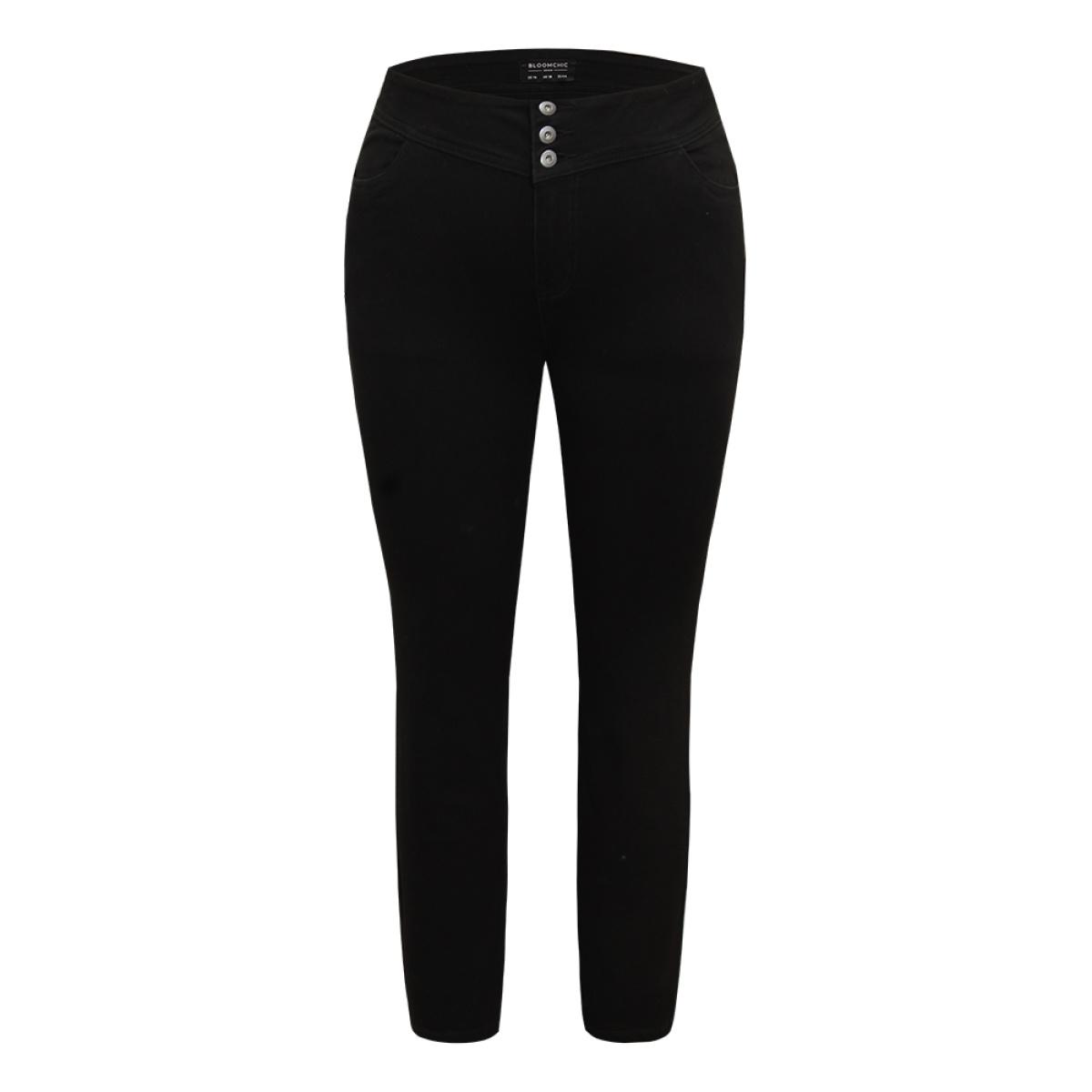 Plus Size Full Length Very Stretchy Black Wash Jeans Women Black Casual Plain Plain High stretch Pocket Jeans BloomChic 10/M Product Image