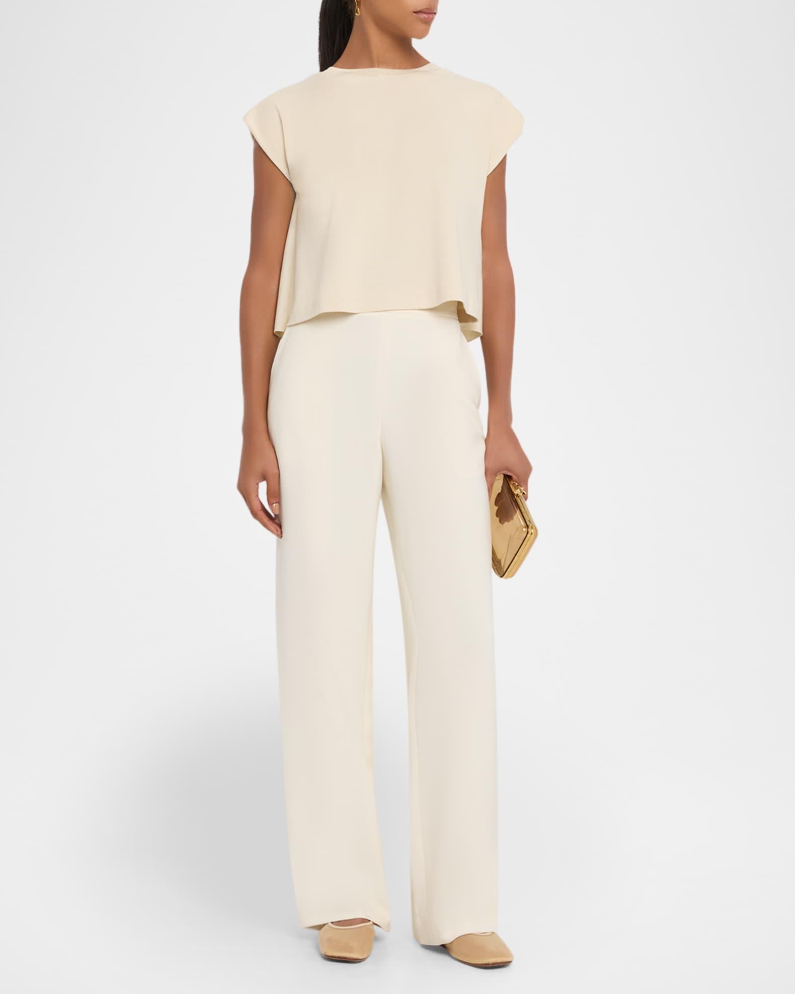 Cap-Sleeve Cotton Jersey & Poplin Ruffle Tee Product Image