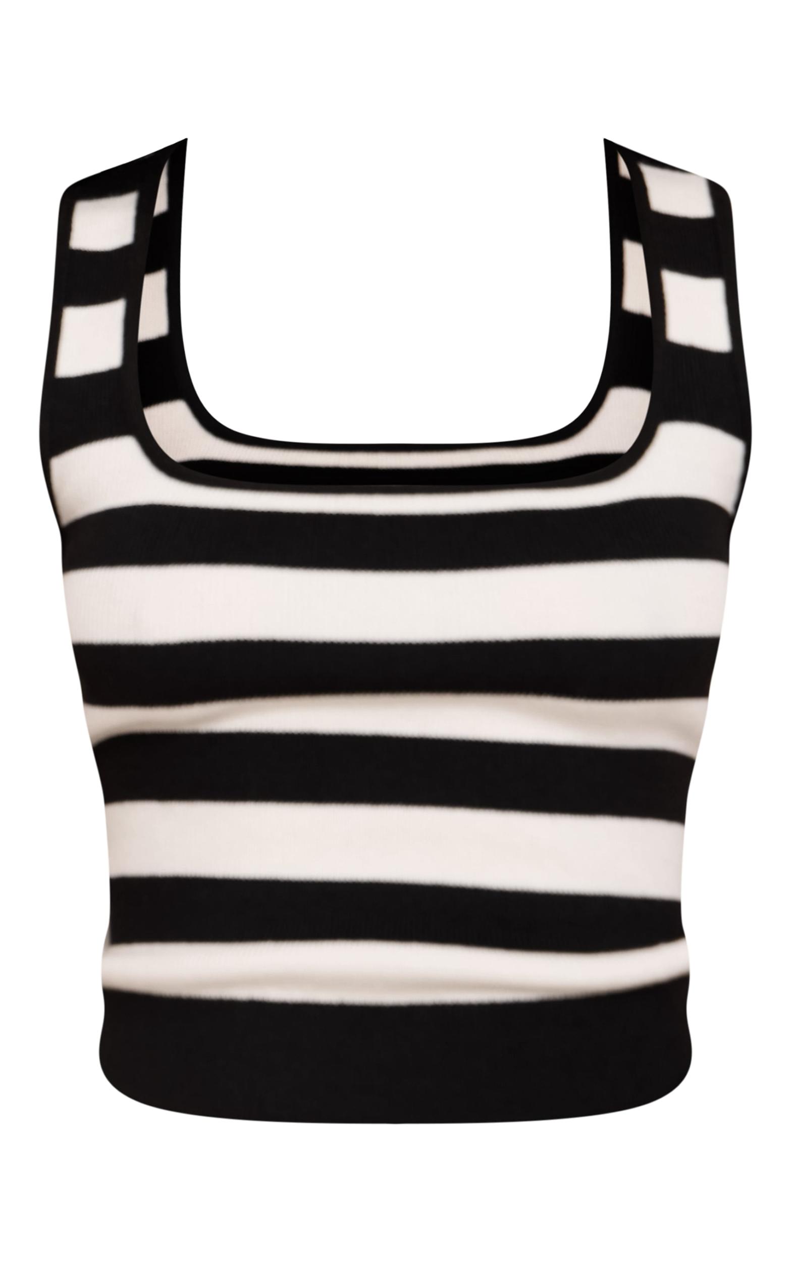 Petite White Stripe Knitted Scoop Neck Tank Top Product Image