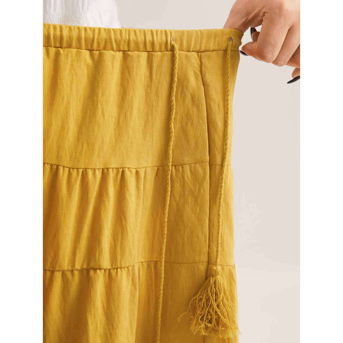 Plus Size Tassel Tie Tiered Midi Skirt Women Lemonyellow Side seam pocket Everyday-Casual Skirts BloomChic 22-24/3X Product Image
