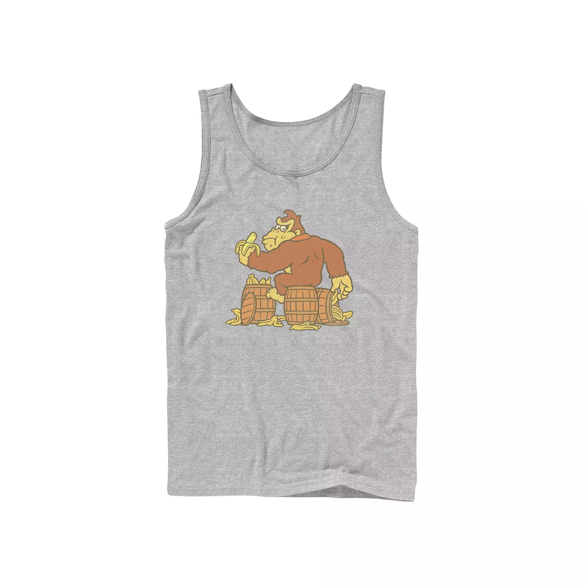 Men's Donkey Kong Eating Bananas On Barrel Tank Top,  Product Image