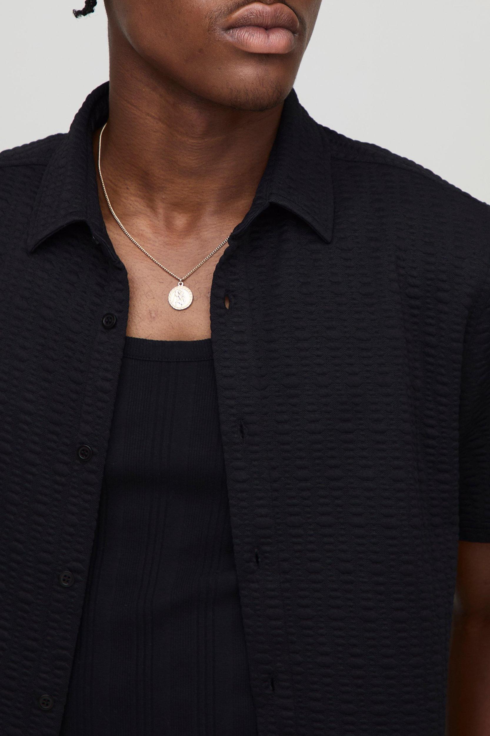 Short Sleeve Textured Stretch Shirt and Shorts Set | boohooMAN USA Product Image