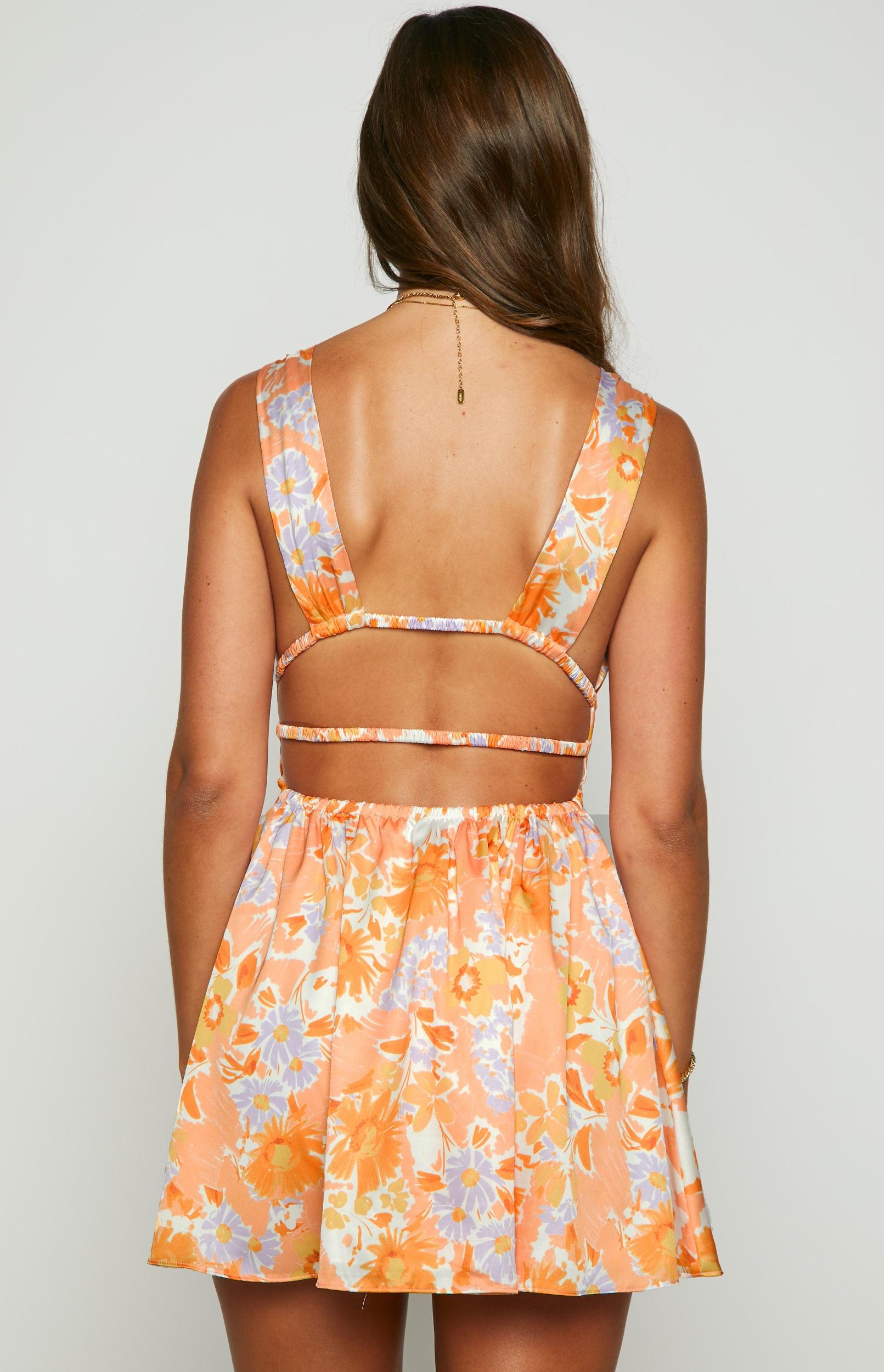 Genovia Orange Floral Mini Dress Product Image