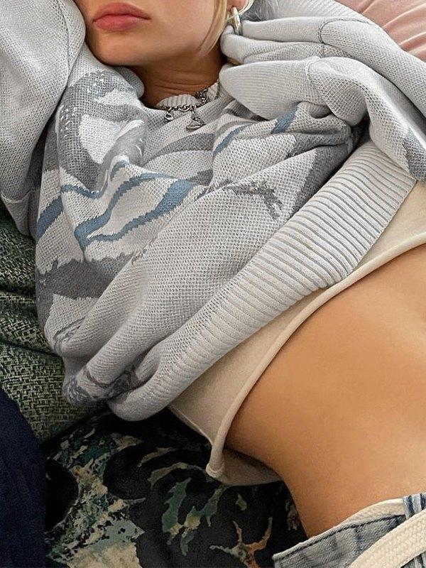 Long Sleeve Jacquard Crew Neck Sweater Product Image