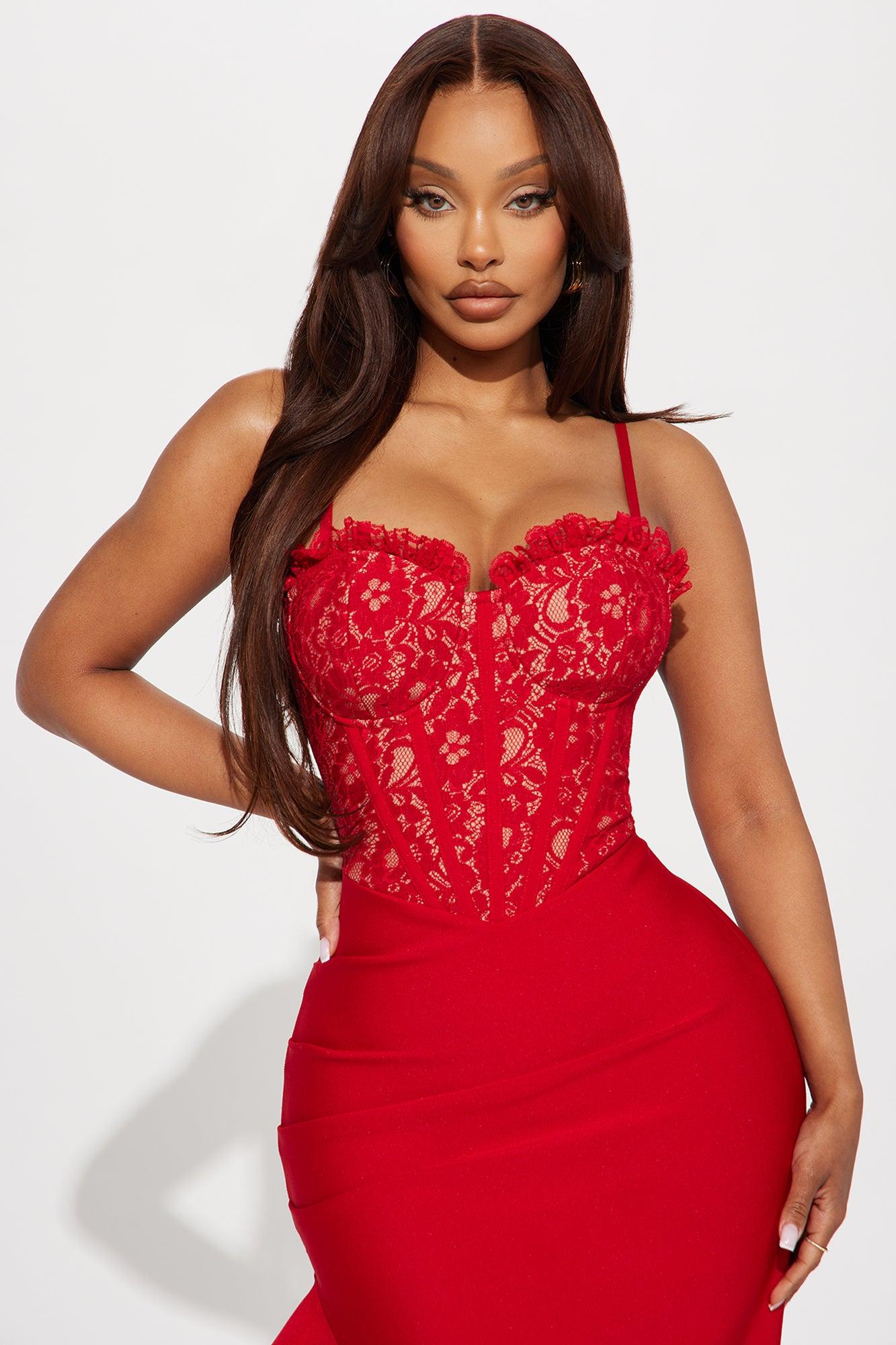 Marlena Corset Bandage Midi Dress - Red Product Image