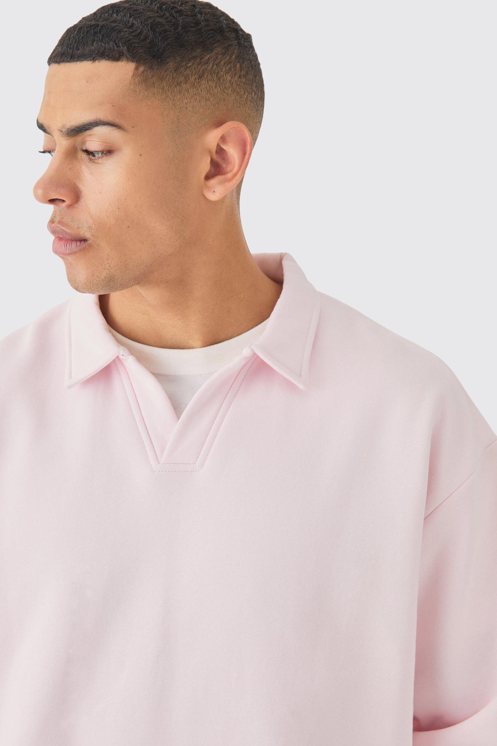 Oversized Revere Neck Rugby Polo | boohooMAN USA Product Image
