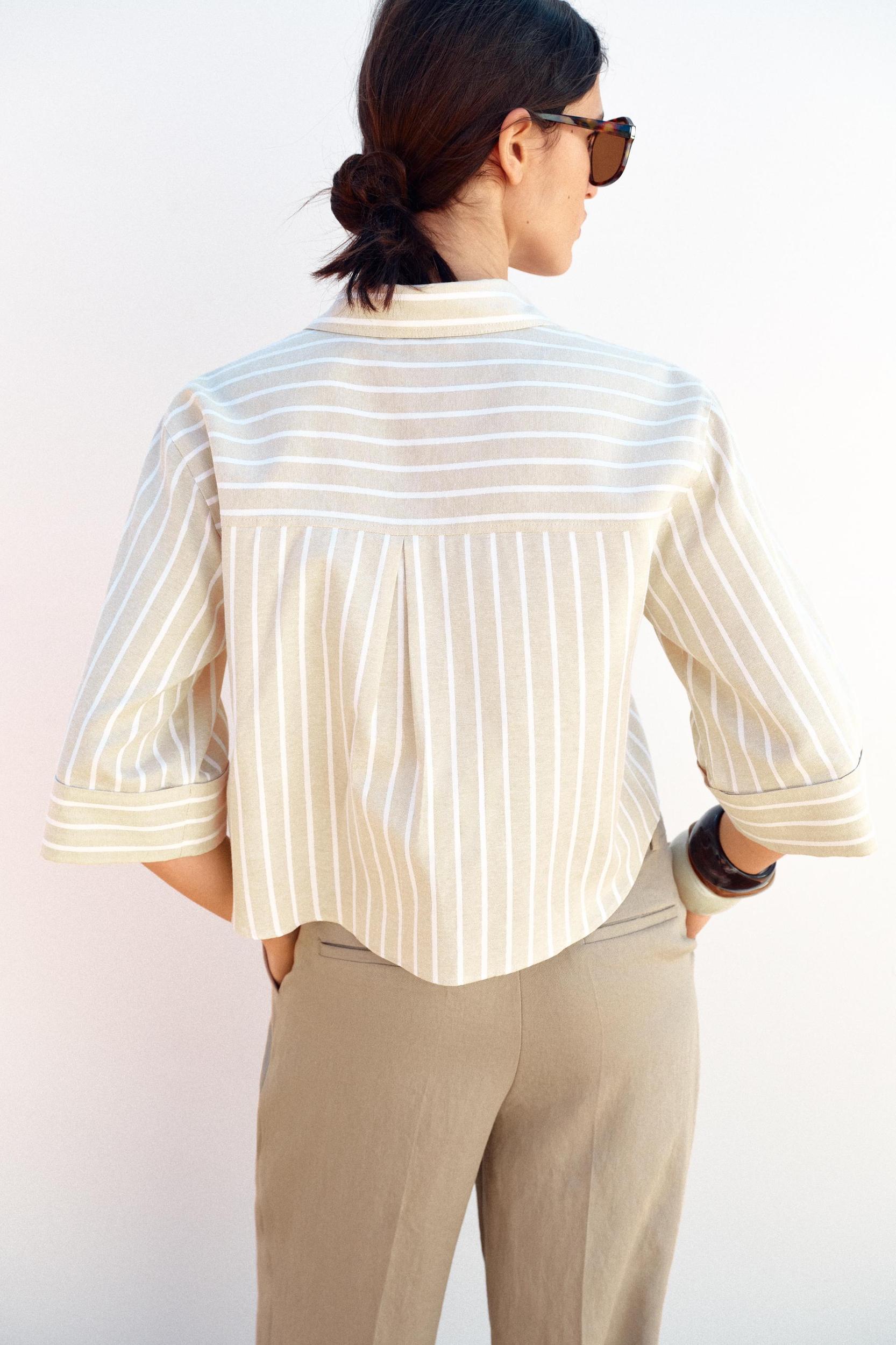 METALLIC THREAD STRIPED CROP TOP Product Image