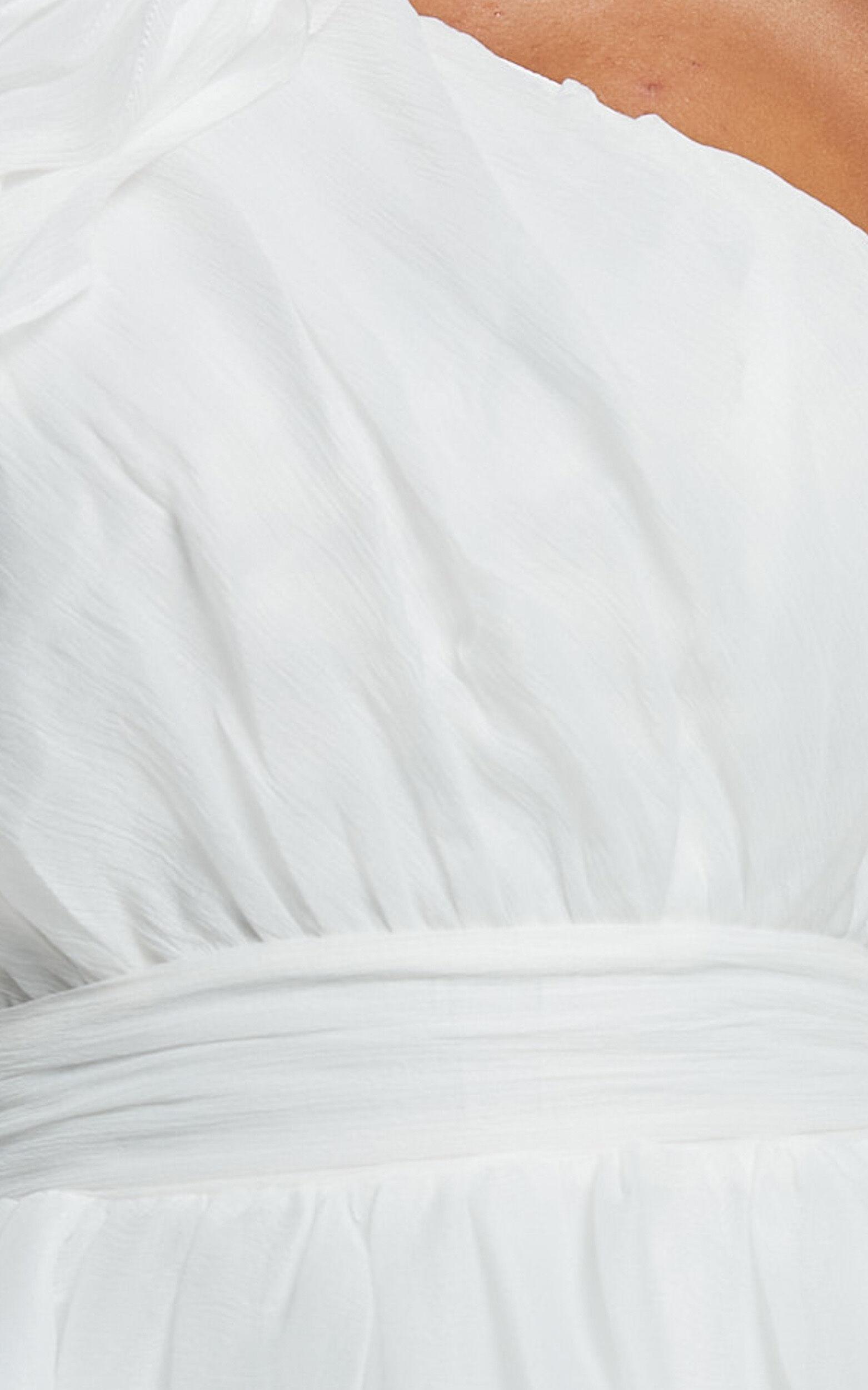 Tia Midi Dress - One Shoulder Frill Detail Fit & Flare Dress in White Product Image