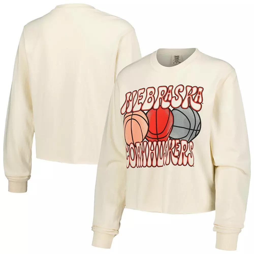 Women's Natural Nebraska Huskers Comfort Colors Basketball Cropped Long Sleeve T-Shirt,  Product Image