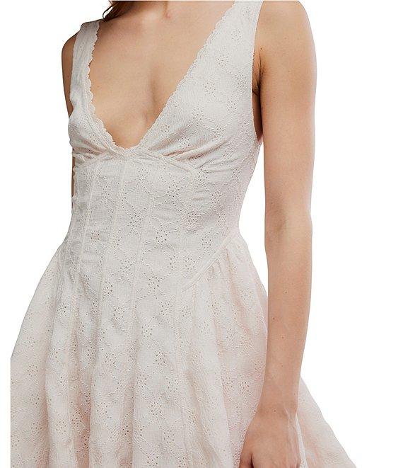 Free People Cant Help It V-Neck Sleeveless A-Line Eyelet Lace Mini Dress Product Image