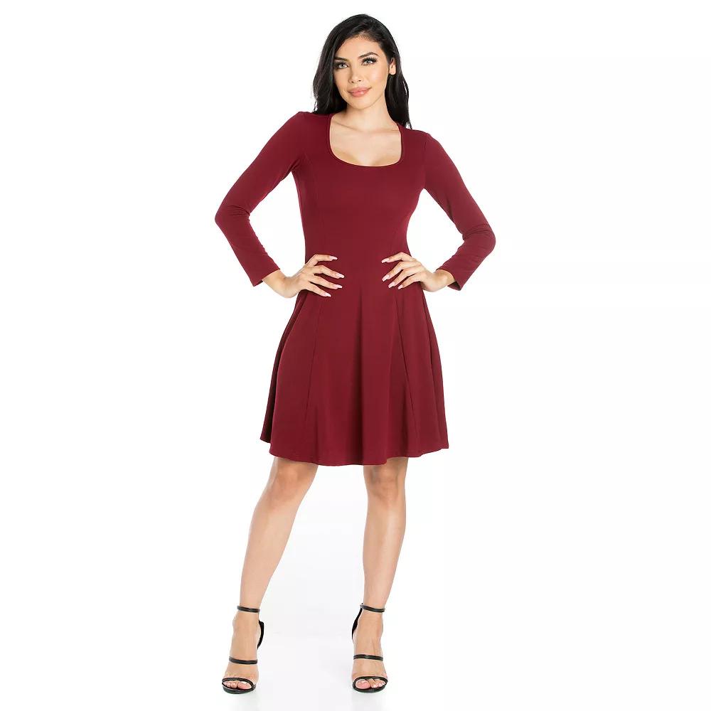 Women's 24seven Comfort Apparel Long Sleeve Knee Length Skater Dress,  Product Image